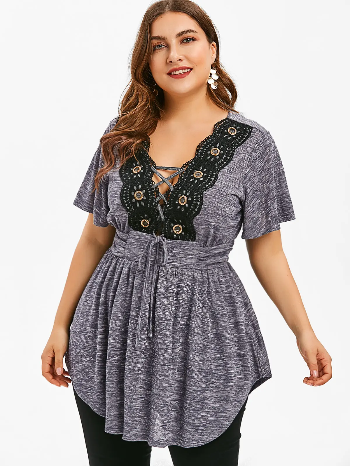 Wipalo Lace Insert Lace Up Plus Size T-Shirt Summer Women Short Sleeve High Waist T Shirt Female Long Shirts Women Clothes 5XL
Wipalo Lace Insert Lace Up Plus Size T-Shirt Summer Women Short Sleeve High Waist T Shirt Female Long Shirts Women Clothes 5XL