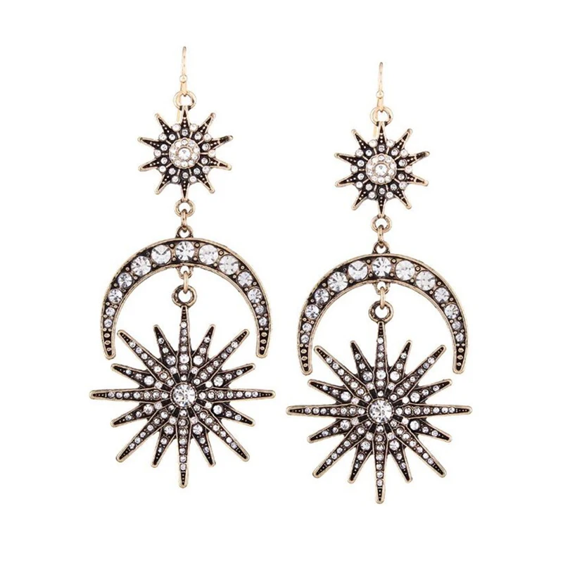Big Luxury Sun Moon Stars Drop Earrings Rhinestone Punk Earrings For Women Jewelry Golden Boho Vintage Statement Earrings
Big Luxury Sun Moon Stars Drop Earrings Rhinestone Punk Earrings For Women Jewelry Golden Boho Vintage Statement Earrings