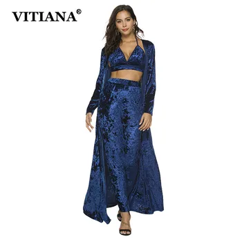VITIANA Women Three Pieces Long Sets Female Velet Maxi Long Trench Cardigan Halter Bra Tops Full Length Pants Long Trousers
VITIANA Women Three Pieces Long Sets Female Velet Maxi Long Trench Cardigan Halter Bra Tops Full Length Pants Long Trousers