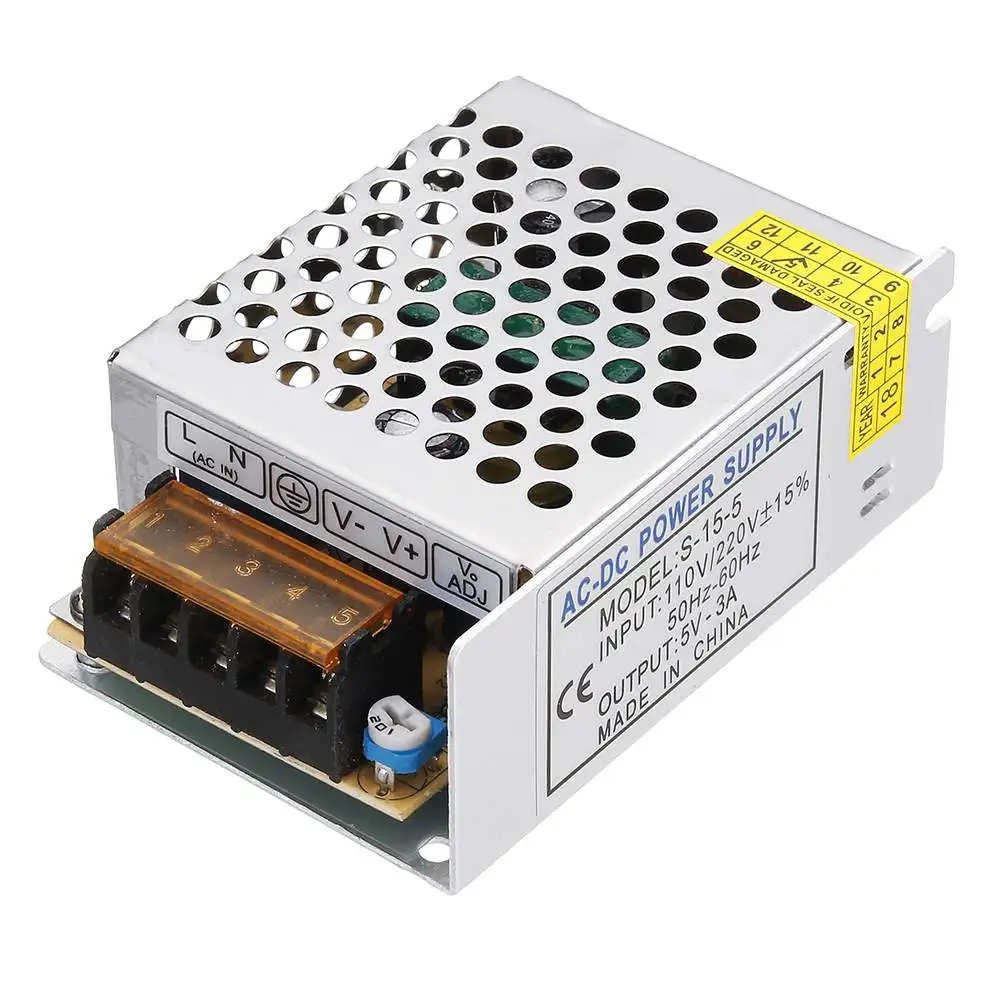 CLAITE AC110V/220V To DC5V 3A 15W Driver Power Supply Lighting Transformer Adapter for LED Strip Light
CLAITE AC110V/220V To DC5V 3A 15W Driver Power Supply Lighting Transformer Adapter for LED Strip Light