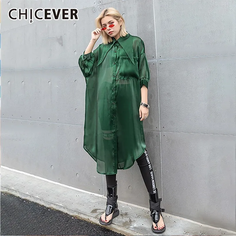 CHICEVER Summer Vintage Rayon Perspective Solid Women shirt Lapel Three Quarter Button Pockets Thin Long Female Top Clothing
CHICEVER Summer Vintage Rayon Perspective Solid Women shirt Lapel Three Quarter Button Pockets Thin Long Female Top Clothing