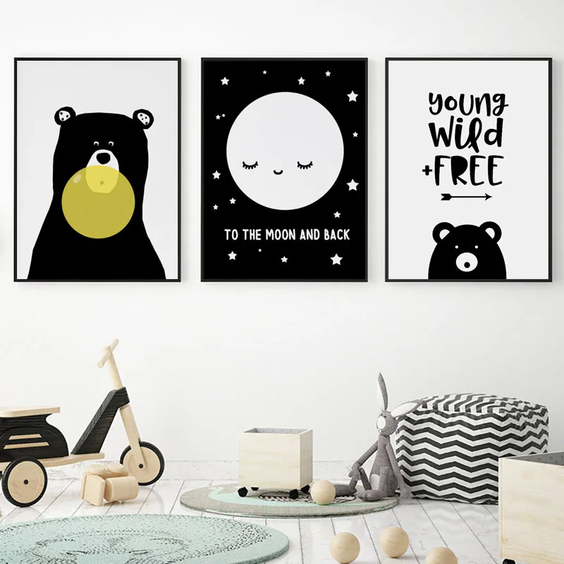 Cartoon Bear Nursery Canvas Poster Wall Art Print Baby Kids Bedroom Decoration