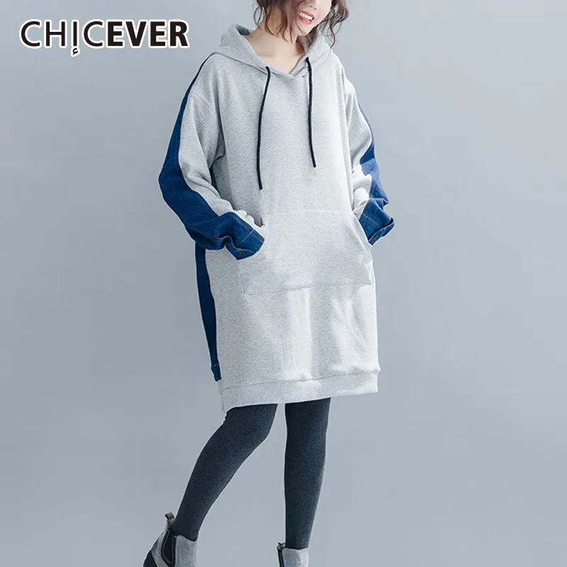 CHICEVER Patchwork Denim Sweatshirts For Women's Hoodies Long Sleeve Loose Oversize Warm Pullovers Tops Female Fashion New
CHICEVER Patchwork Denim Sweatshirts For Women's Hoodies Long Sleeve Loose Oversize Warm Pullovers Tops Female Fashion New
