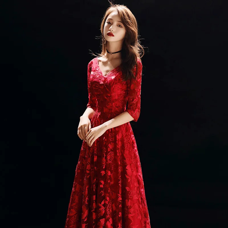 Mingli Tengda Burgundy Lace Evening Formal Dress Elegant Long V Neck Half Sleeve Eveining Dresses Red Women Robe De Soiree Full
Mingli Tengda Burgundy Lace Evening Formal Dress Elegant Long V Neck Half Sleeve Eveining Dresses Red Women Robe De Soiree Full