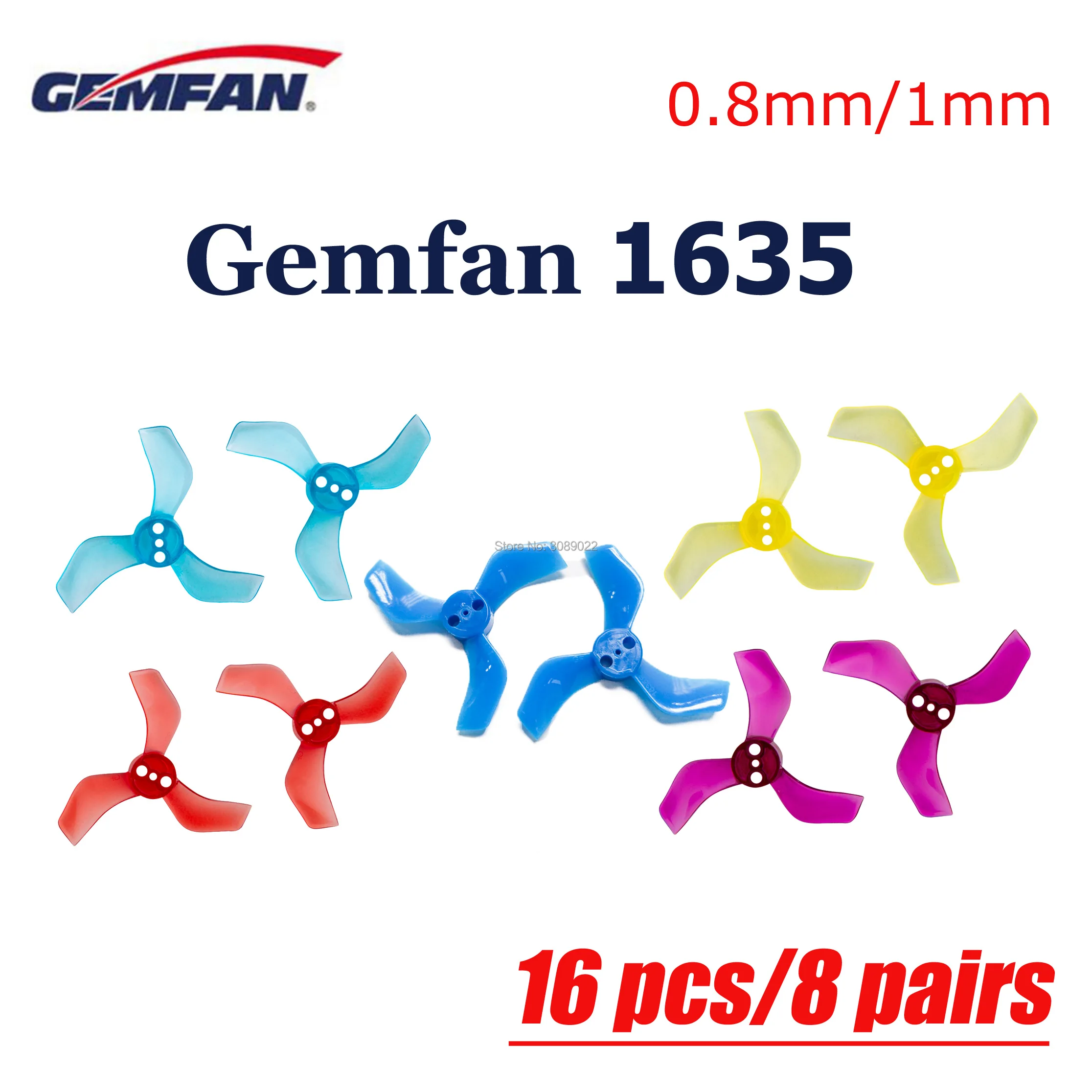 

16 pcs/8 pairs GEMFAN 1635 3-blade PC Propeller 1mm/1.5mm Hole CW CCW Motor FPV Propelle for 1103 1105 FPV Racing Drone Props