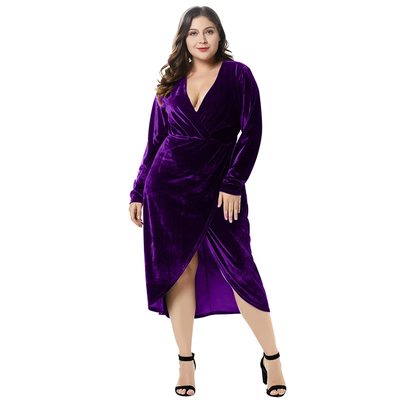 Anself Plus size dresses for women 4xl 5xl 6xl Fashion Women Velvet Dress V Neck Long Sleeve Split Solid Slim Fit Dress 2019
Anself Plus size dresses for women 4xl 5xl 6xl Fashion Women Velvet Dress V Neck Long Sleeve Split Solid Slim Fit Dress 2019