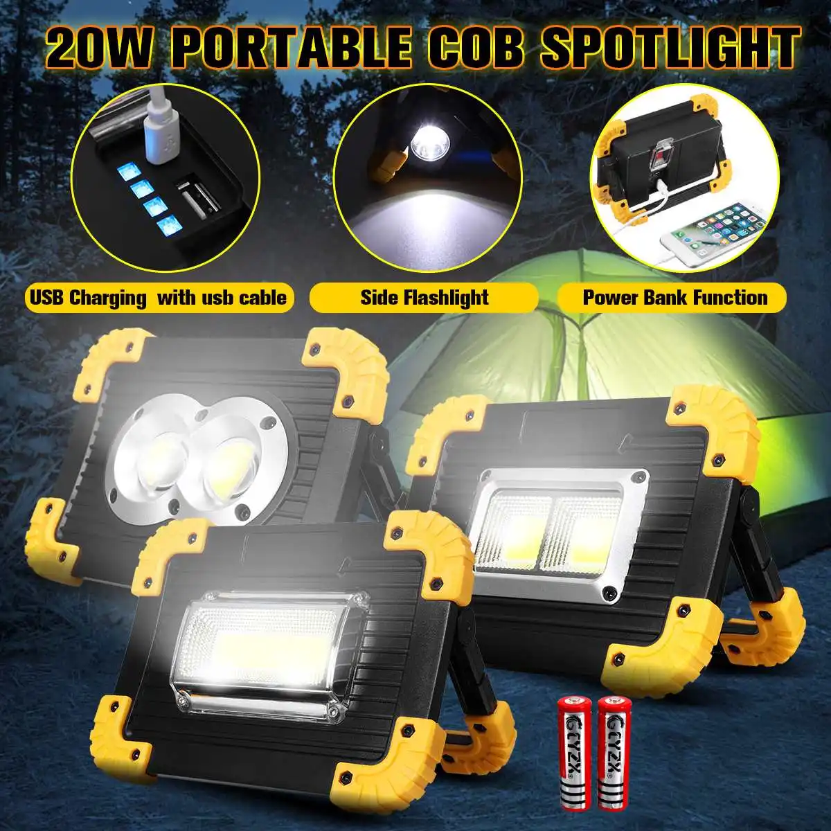 Smuxi 20W Portable Spotlight COB LED Work Light Floodlight USB Rechargeable Outdoor Spot Light Power Bank For Camping
Smuxi 20W Portable Spotlight COB LED Work Light Floodlight USB Rechargeable Outdoor Spot Light Power Bank For Camping