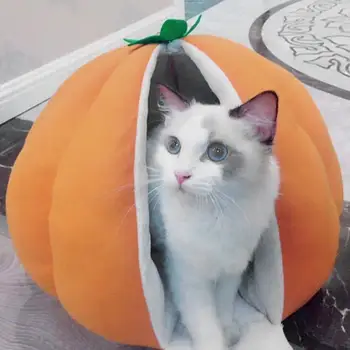 Pumpkin-shaped Pet Mat Winter Nest Soft Cat Dog Kennel Sleeping Bed House 3 Colors