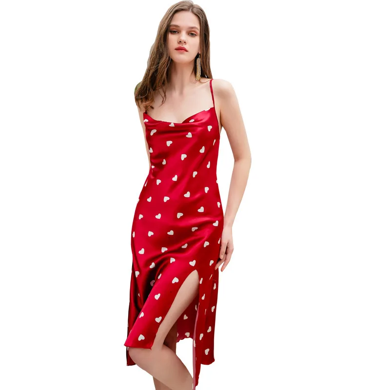 Sweet Printing Heart Woman Summer Ice Silk Nightdress Long Section Overknee Sleepwear
Sweet Printing Heart Woman Summer Ice Silk Nightdress Long Section Overknee Sleepwear
