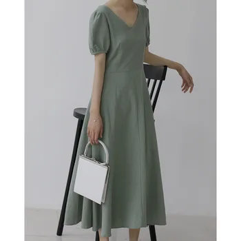 2019, Korea Vintage V-neck Puff Sleeve High Waist Slim Was Thin Cotton Dress Pleated High Waist Long Dreaa
2019, Korea Vintage V-neck Puff Sleeve High Waist Slim Was Thin Cotton Dress Pleated High Waist Long Dreaa