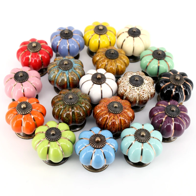 

2pcs 40mm Pumpkin Ceramic Door Knobs Cabinet Knobs and Handles for Furniture Drawer Cupboard Kitchen Pull Handle