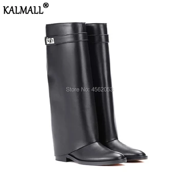 KALMALL Black Smooth Leather Shoes Woman Silver-tone Metal Shark-Lock Strap Tall Riding Botas Slip On Low Heel Knee High Boots
KALMALL Black Smooth Leather Shoes Woman Silver-tone Metal Shark-Lock Strap Tall Riding Botas Slip On Low Heel Knee High Boots