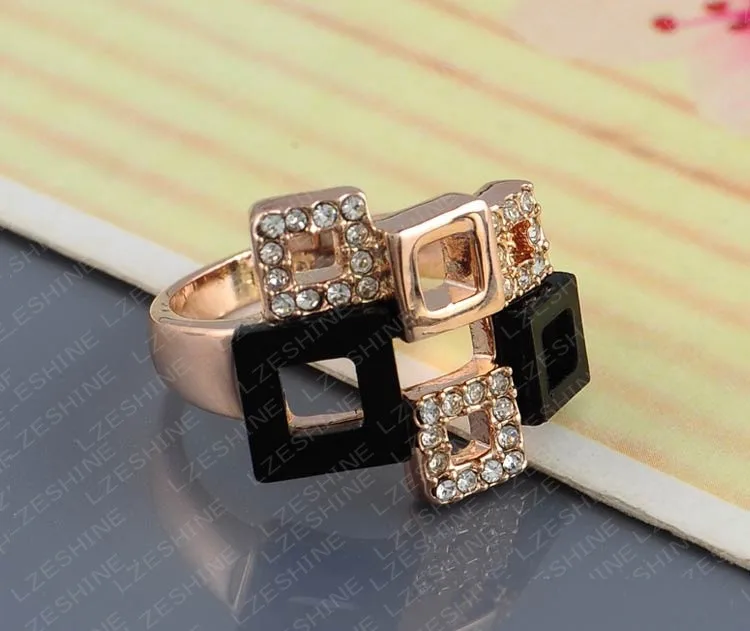 ring مجوهرات أزياء خواتم كريستال هندسية روز الذهب / فضة حلقات سيدة عربية