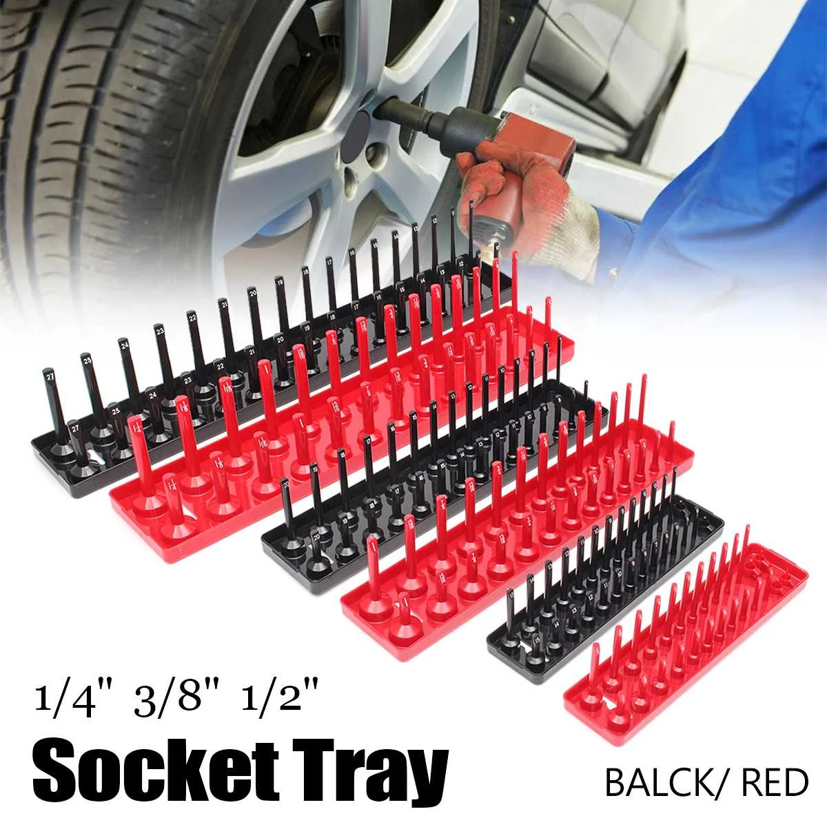 

3pc 90 1/4" 3/8" 1/2" Sockets Metric SAE Magnetic Socket Rack Storage Tray Holder Tray Drive Direct Rail Rack Tool Organizer