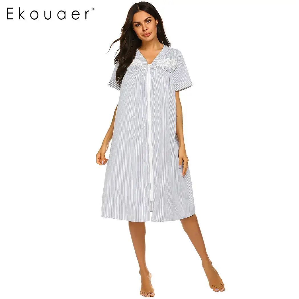Ekouaer Women Sleepshirts Nightgown V-Neck Short Sleeve Front Zipper Striped Loose Night Dress
Ekouaer Women Sleepshirts Nightgown V-Neck Short Sleeve Front Zipper Striped Loose Night Dress
