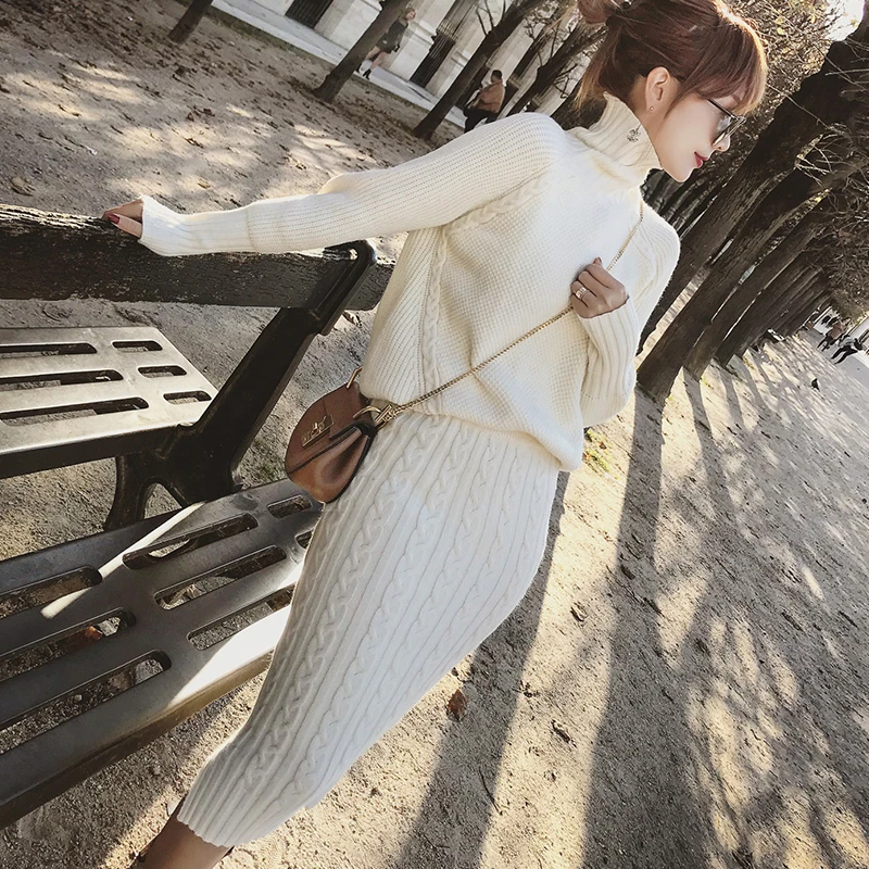 Twist Knitted 2 Piece Set Women Long Sleeve Turtleneck Pullover Sweater + Split Pencil Skirt Set Lady Runway Knitting Skirt Suit
Twist Knitted 2 Piece Set Women Long Sleeve Turtleneck Pullover Sweater + Split Pencil Skirt Set Lady Runway Knitting Skirt Suit