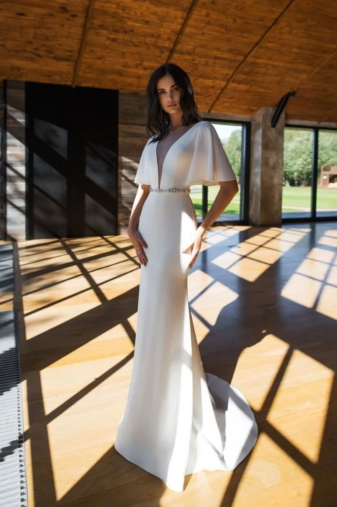 Vivian's Bridal Vintage Mermain Satin Wedding Dress 2019 Reflective Dress Sexy Illusion Mesh Flare Sleeve Sashes Bridal Dress
Vivian's Bridal Vintage Mermain Satin Wedding Dress 2019 Reflective Dress Sexy Illusion Mesh Flare Sleeve Sashes Bridal Dress