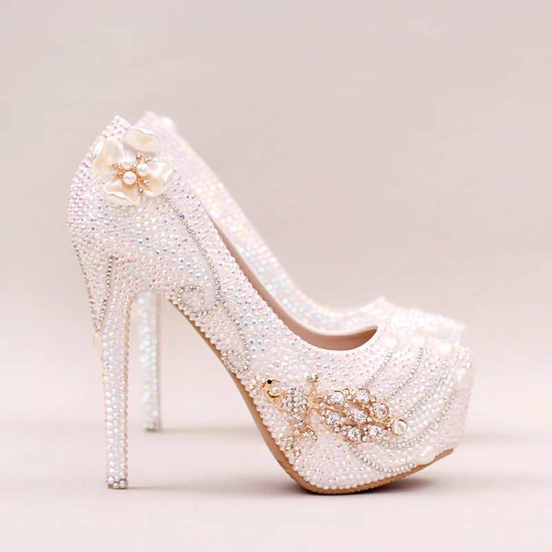 

Sparkling Rhinestone Bridal Shoes Stiletto Heel White AB Crystal Wedding Party Shoes Bling Bling Prom Pumps Cinderella Shoes