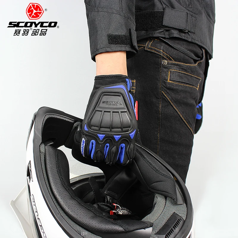 

(1pair&3colors) Hot Promotion Motorcycle Full Finger Leather Protective Gloves Black,Red,Blue Brand Scoyco MC08