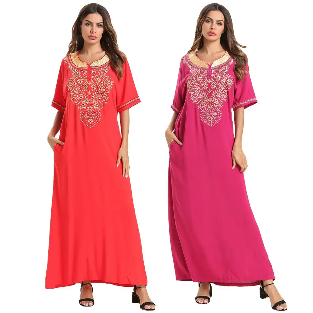 Muslim Ramadan Maxi Dress Embroidery Islamic Abaya Robe Kaftan Arab Casual Ethnic Style Loose Summer Dress Short Sleeve Fashion
Muslim Ramadan Maxi Dress Embroidery Islamic Abaya Robe Kaftan Arab Casual Ethnic Style Loose Summer Dress Short Sleeve Fashion