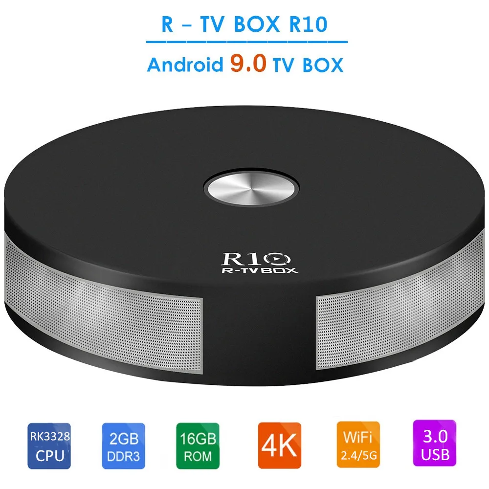 

R-TV BOX R10 Android 9.0 TV Box 2GB RAM + 16GB ROM RK3328 BT4.1 2.4G + 5G WiFi 100Mbps Smart Set Top Box 4K VP9 Media Player