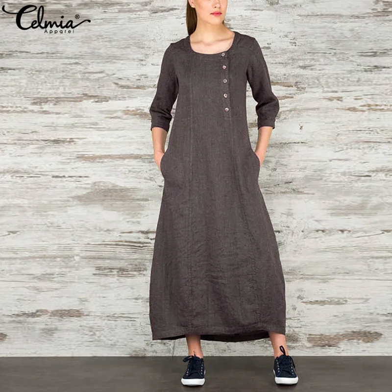 Celmia Women Vintage Long Maxi Dress 2019 Spring Autumn O Neck 3/4 Sleeve Casual Dresses Buttons Solid Loose Vestidos Plus Size
Celmia Women Vintage Long Maxi Dress 2019 Spring Autumn O Neck 3/4 Sleeve Casual Dresses Buttons Solid Loose Vestidos Plus Size
