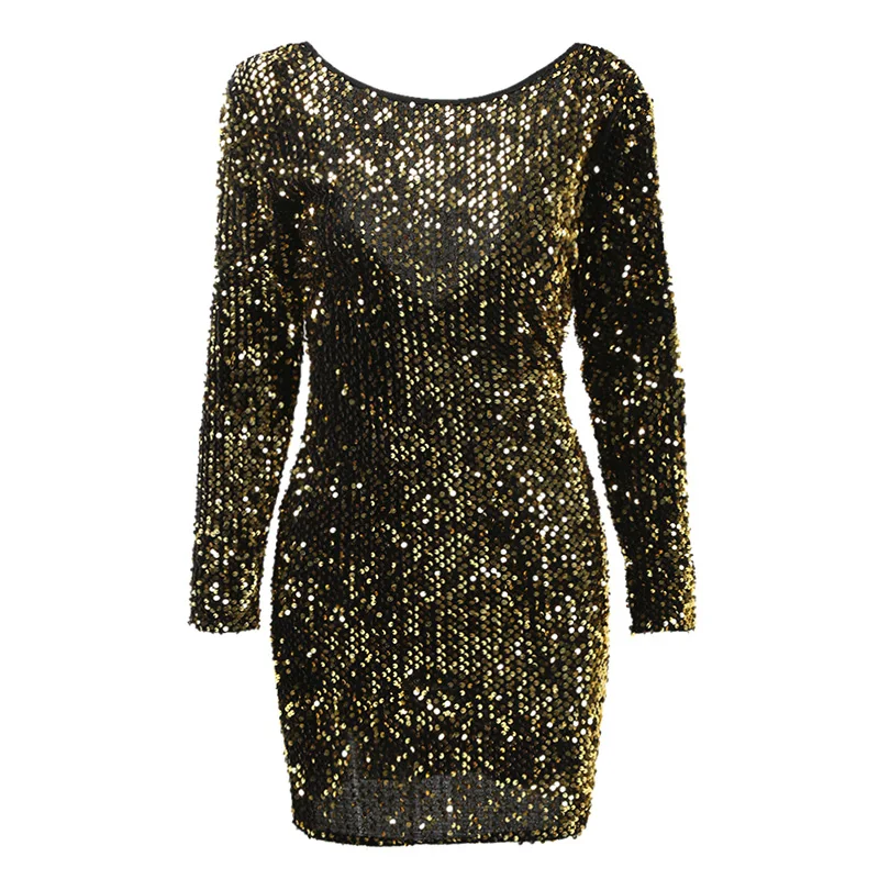 New Fashion Women Dress Bodycon Sequined Backless O Neck Long Sleeves Casual Evening Party Gown Shining Dress 2019
New Fashion Women Dress Bodycon Sequined Backless O Neck Long Sleeves Casual Evening Party Gown Shining Dress 2019