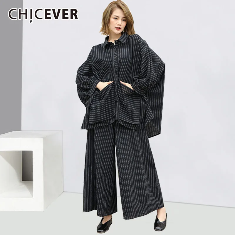 CHICEVER Striped Two Piece Set Women Suit Autumn Oversize Shirt Hem Irregular Blouse With Ankle Length Wide Leg Pants Clothes
CHICEVER Striped Two Piece Set Women Suit Autumn Oversize Shirt Hem Irregular Blouse With Ankle Length Wide Leg Pants Clothes
