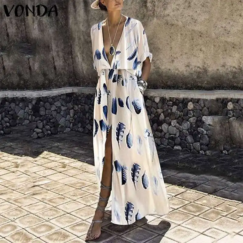 2019 Bohemian Women Print Summer Dress Sexy V-neck Front Split Beach Maxi Long Dresses Casual Loose Tunic Sundress Vestidos 5XL
2019 Bohemian Women Print Summer Dress Sexy V-neck Front Split Beach Maxi Long Dresses Casual Loose Tunic Sundress Vestidos 5XL