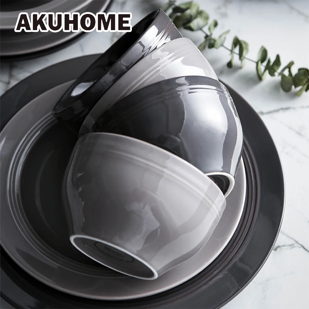 HANS Style Ceramic Dinner Light Grey Bowl China Bone Dark Grey Salad Bowl Porcelain Plate
HANS Style Ceramic Dinner Light Grey Bowl China Bone Dark Grey Salad Bowl Porcelain Plate