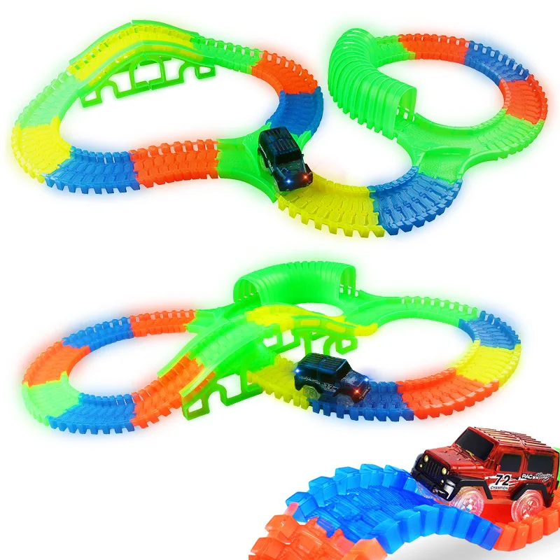 

Glow Racing Track Set 2 Led Light Track Car Flexible Glowing Tracks Toy 162/165/220/240 Race Track Flexible Railway LED Car