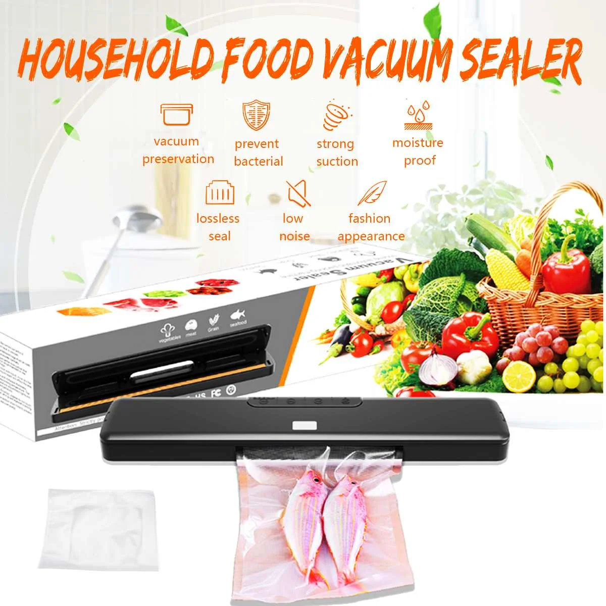 Household Food Vacuum Sealer Packaging Machine With 18pcs Bags Free 100-240V Automatic Mini Vacuum Food Sealer EU/US Plug
Household Food Vacuum Sealer Packaging Machine With 18pcs Bags Free 100-240V Automatic Mini Vacuum Food Sealer EU/US Plug