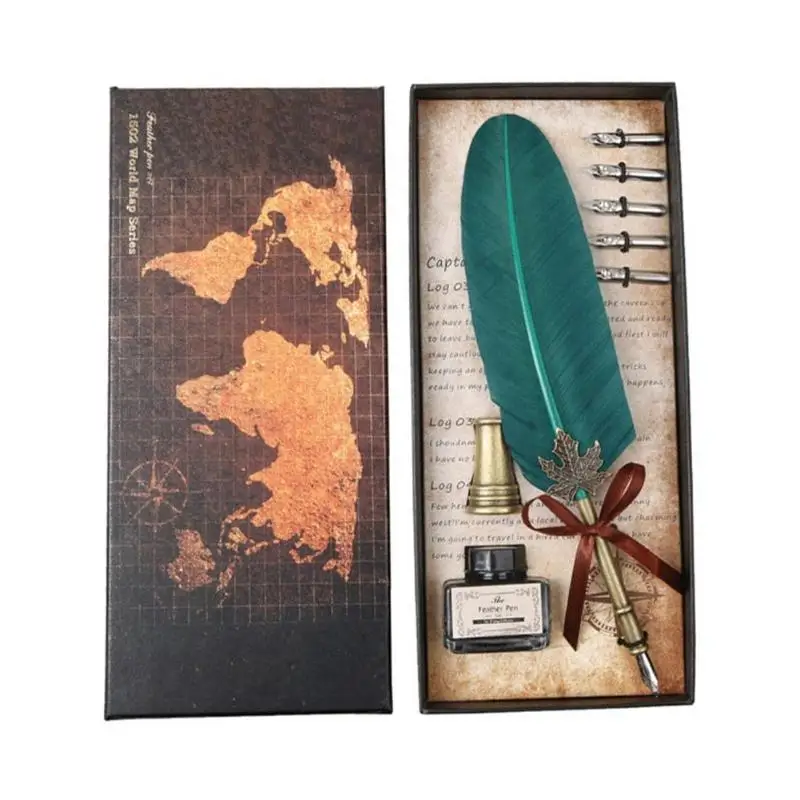 Retro Vintage Calligraphy Feather Dip Pen Writing Ink Set Fountain Pen Alloy Pen Insert Stationery Gift Box Birthday Gifts green
Retro Vintage Calligraphy Feather Dip Pen Writing Ink Set Fountain Pen Alloy Pen Insert Stationery Gift Box Birthday Gifts green