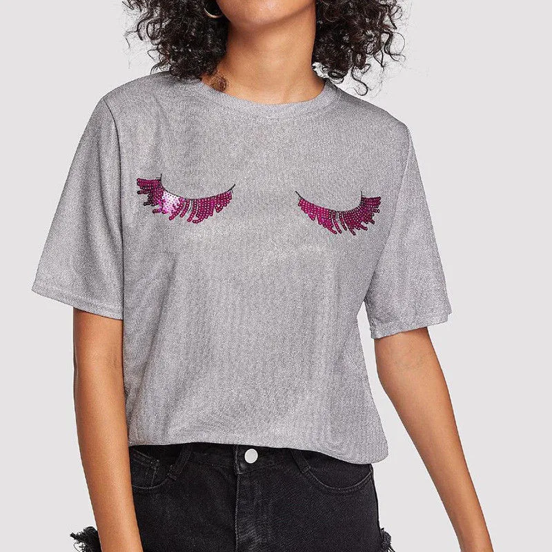 Фото Модные женские футболки летний пуловер повседневные топы из полиэстера футболка