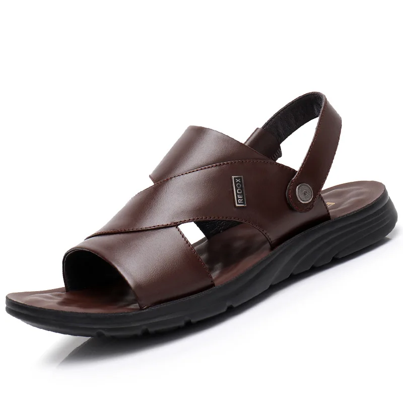 Фото Модные летние мужские сандалии для отдыха из натуральной кожи Низкие пляжные