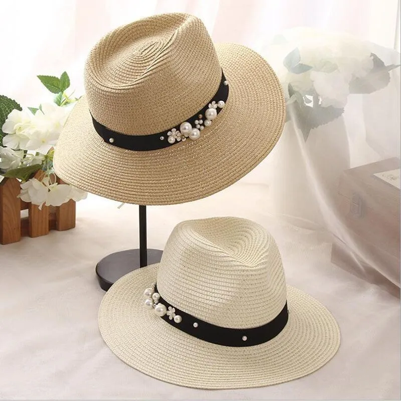 Spring Summer Hats For Women Flower Beads Wide Brimmed Jazz Panama Hat Sun Visor Beach Hat Flower Pearl Rivet Straw Hat
Spring Summer Hats For Women Flower Beads Wide Brimmed Jazz Panama Hat Sun Visor Beach Hat Flower Pearl Rivet Straw Hat