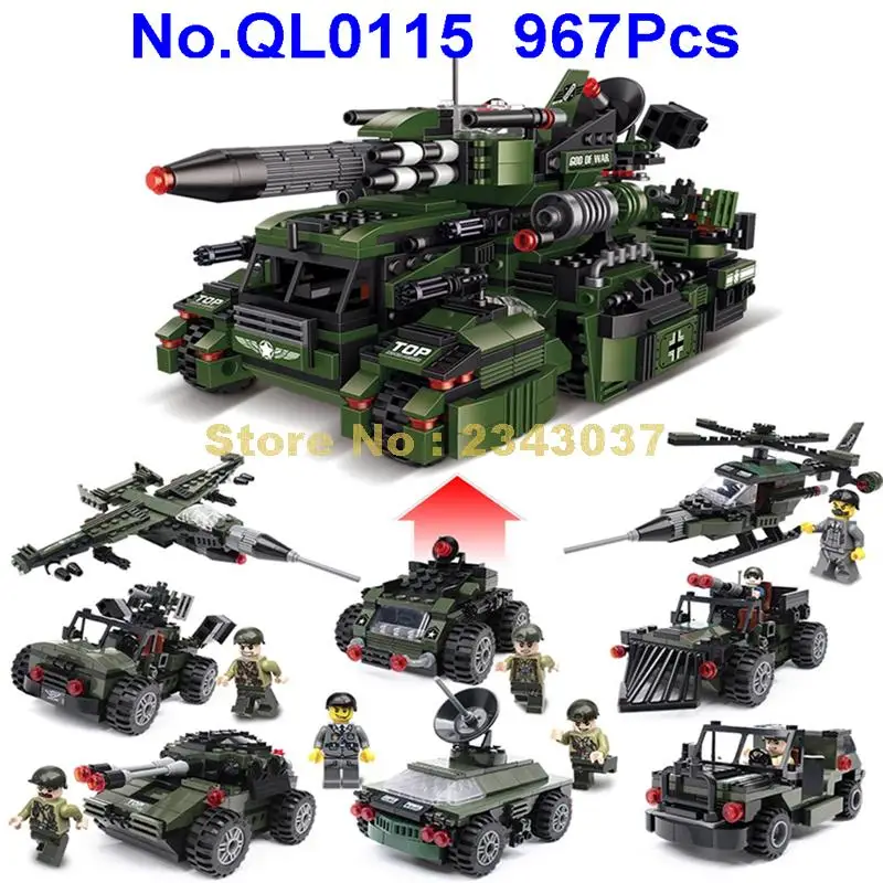 QL0115 967pcs 8in1 Military Armored Scout Radar Artillery Vehicle Army Weapon Fighter Helicopter Building Blocks Toy
QL0115 967pcs 8in1 Military Armored Scout Radar Artillery Vehicle Army Weapon Fighter Helicopter Building Blocks Toy