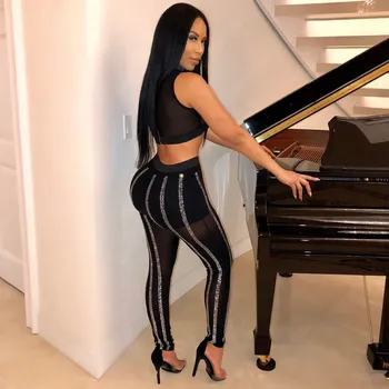 Women 2019 Sexy Mesh Summer Two Piece Set Crop Top High Waist Pencil Pants Casual Suits Stripe Transparent Outfit
Women 2019 Sexy Mesh Summer Two Piece Set Crop Top High Waist Pencil Pants Casual Suits Stripe Transparent Outfit