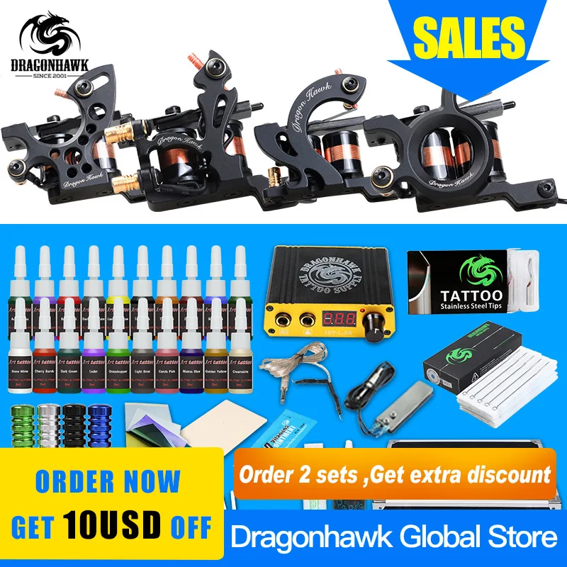 Professional Tattoo Kit Machine Guns Inks Sets Steel Grips Tips With Disposable Needles Tattoo Power Box Supply
Professional Tattoo Kit Machine Guns Inks Sets Steel Grips Tips With Disposable Needles Tattoo Power Box Supply