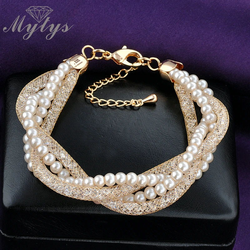 Mytys Multi 4 Layers Bracelet 2 Pearl Chain and 2 Crystal Rope Tube Design Mesh Bracelet B902
Mytys Multi 4 Layers Bracelet 2 Pearl Chain and 2 Crystal Rope Tube Design Mesh Bracelet B902