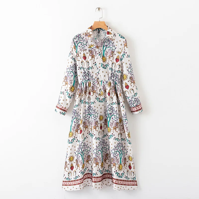 Women Spring Dresses 2019 Spring New Preppy Floral Prints Mid-Calf Dress Full Sleeve Boho Style Female Vestidos Feminino 
Women Spring Dresses 2019 Spring New Preppy Floral Prints Mid-Calf Dress Full Sleeve Boho Style Female Vestidos Feminino