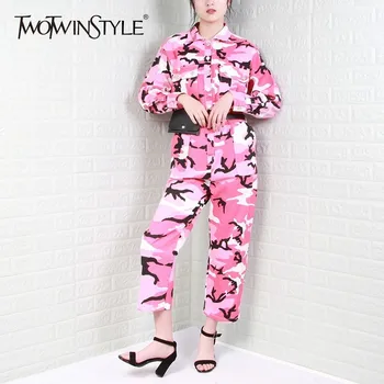 TWOTWINSTYLE Print Camouflage Jumpsuits For Women Lapel Long Sleeve High Waist Trousers Female With Belt 2020 fashion Tide
TWOTWINSTYLE Print Camouflage Jumpsuits For Women Lapel Long Sleeve High Waist Trousers Female With Belt 2020 fashion Tide
