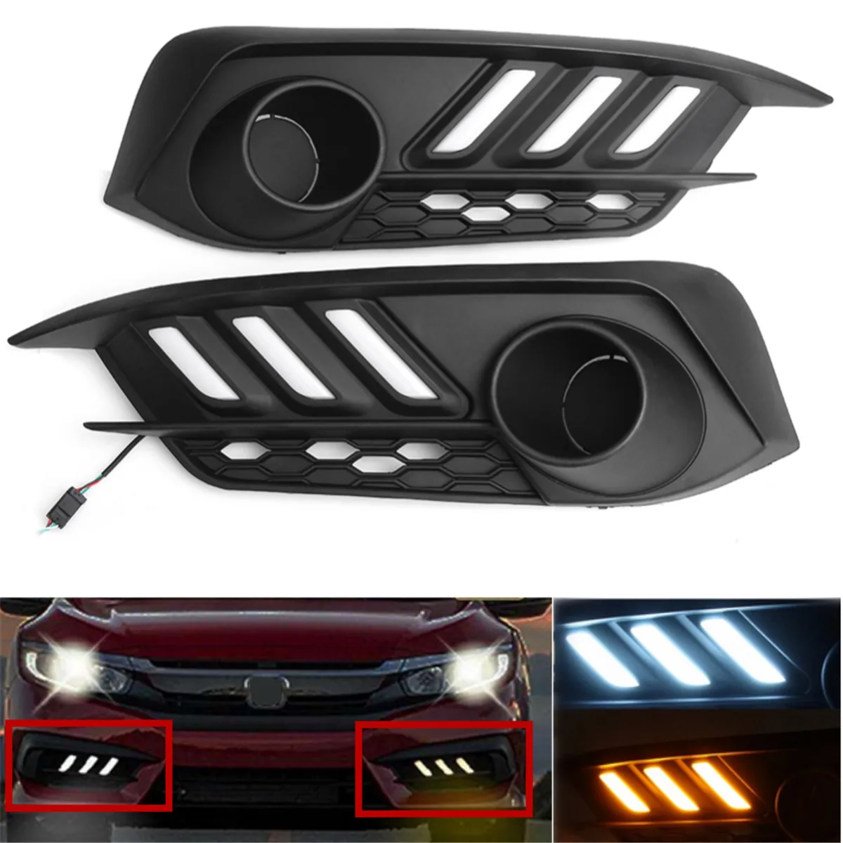 A Pair Car Warning Steering Day LampWhite&Yellow LED Daytime Running Light Turn Fog Signals Light For Honda For Civic 10th 2016
A Pair Car Warning Steering Day LampWhite&Yellow LED Daytime Running Light Turn Fog Signals Light For Honda For Civic 10th 2016