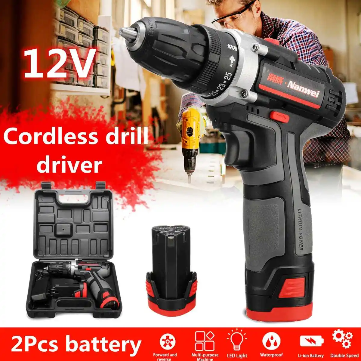 12V Cordless Screwdriver Electric Drill Two-Speed Rechargeable Lithium Battery Waterproof Hand Multi-function Power Tool
12V Cordless Screwdriver Electric Drill Two-Speed Rechargeable Lithium Battery Waterproof Hand Multi-function Power Tool