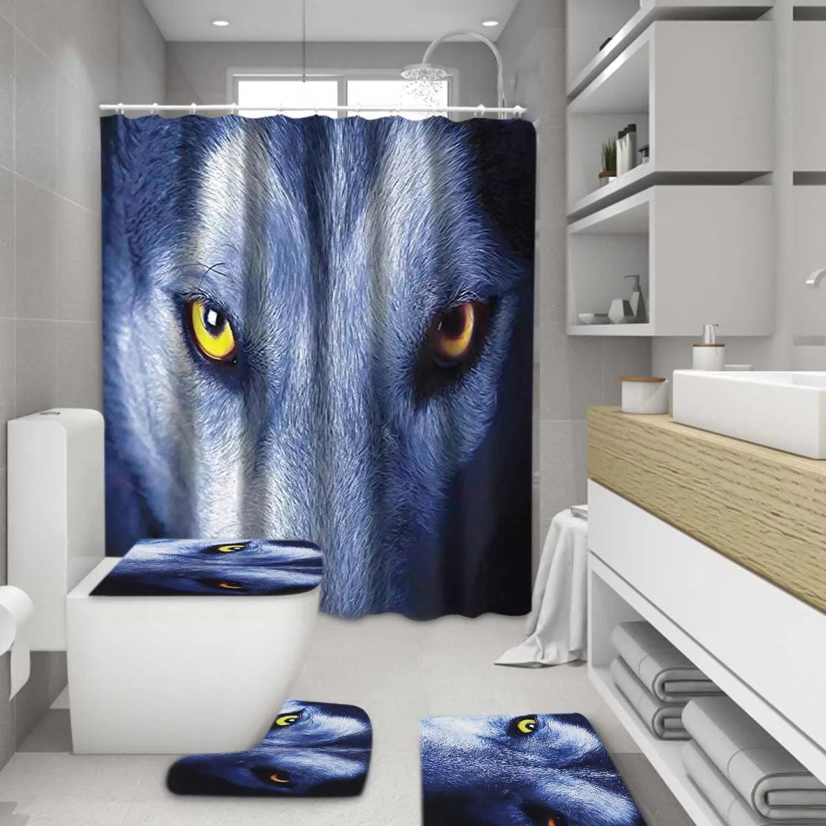 Wolf Printed Pattern Bathroom Shower Curtain Pedestal Rug Lid Toilet Cover Mat Bath Curtains Set Waterproof Polyester w/12 Hooks
Wolf Printed Pattern Bathroom Shower Curtain Pedestal Rug Lid Toilet Cover Mat Bath Curtains Set Waterproof Polyester w/12 Hooks