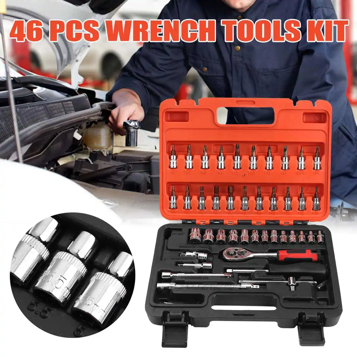 Professional 46Pcs Spanner Socket Set 1/4 inch Screwdriver Ratchet Wrench Set Kit Car Repair Tools Combination Repair Hand Tool
Professional 46Pcs Spanner Socket Set 1/4 inch Screwdriver Ratchet Wrench Set Kit Car Repair Tools Combination Repair Hand Tool