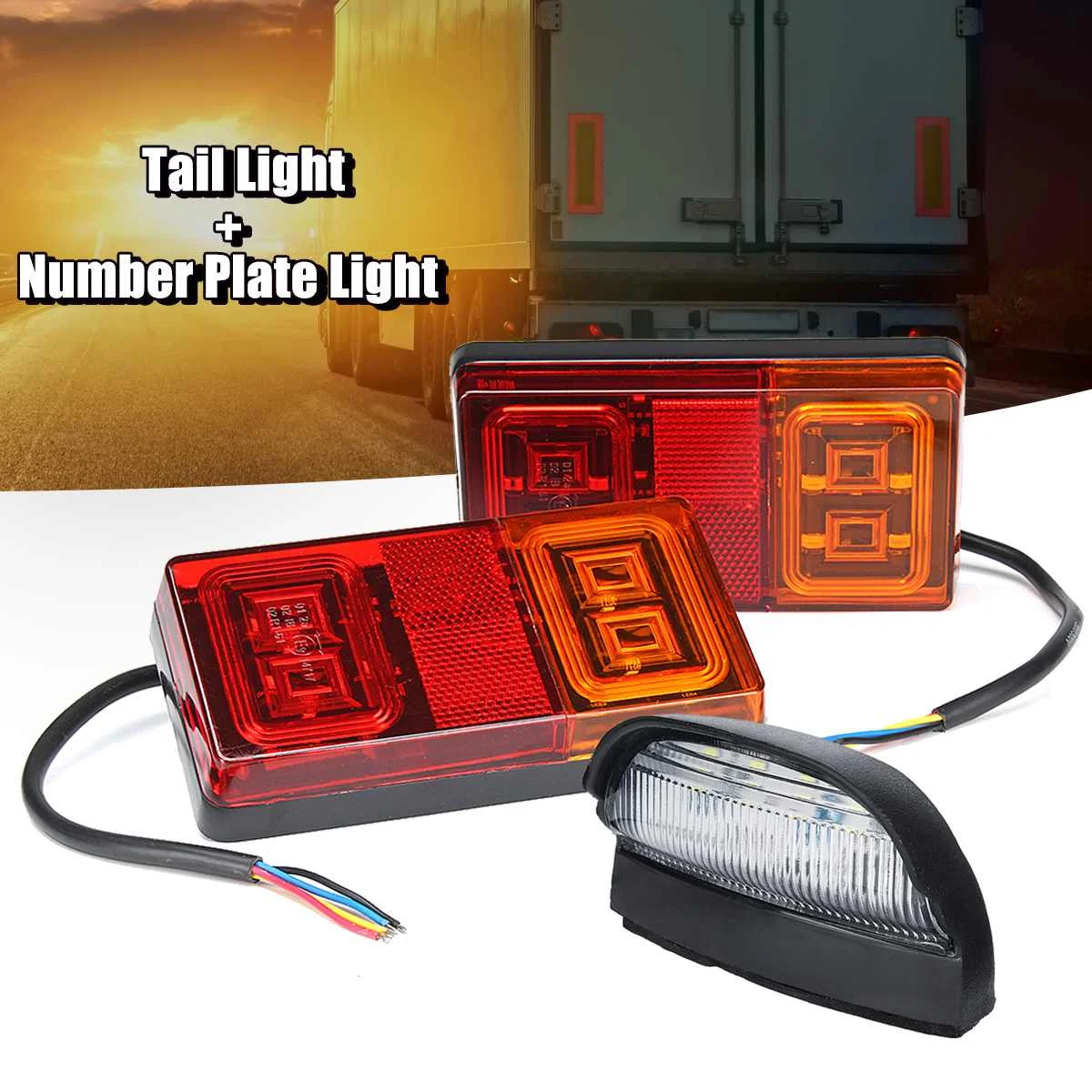 12V Car LED Rear Number Plate Light Turn Signal Brake Tail Lamp for Truck Trailer Marine Caravans