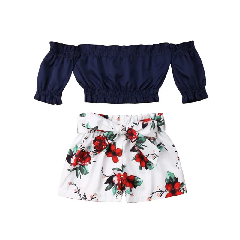 Newest Toddler Kids Baby Girl Flower Summer Sets Fashion Beach Clothes Off Shoulder Crop Tops Bow Belt Shorts 2Pcs Girls Outfits
Newest Toddler Kids Baby Girl Flower Summer Sets Fashion Beach Clothes Off Shoulder Crop Tops Bow Belt Shorts 2Pcs Girls Outfits