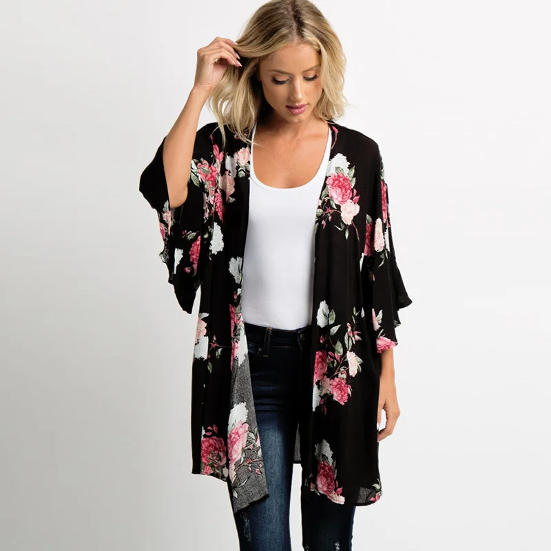 Black Women Summer Kimono Cardigan 2019 Boho Beach Floral Print Loose Casual Streetwear Tops Ladies Chiffon Blouse and Shirts
Black Women Summer Kimono Cardigan 2019 Boho Beach Floral Print Loose Casual Streetwear Tops Ladies Chiffon Blouse and Shirts