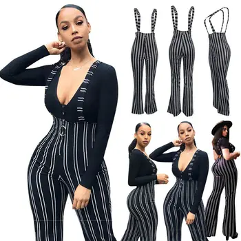 Women New Striped Pants Playsuit Party High Waist Jumpsuit Suspender Flared Casual Trousers Overalls
Women New Striped Pants Playsuit Party High Waist Jumpsuit Suspender Flared Casual Trousers Overalls